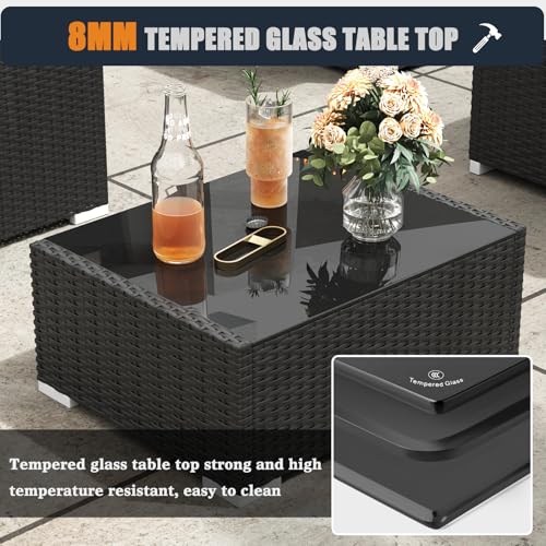 KHOLH 8-Piece Outdoor All-Weather Wicker Patio Furniture Set with Fire Pit Table Black
