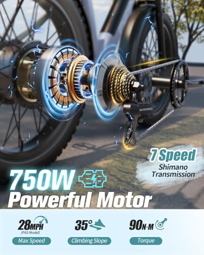 PUCKIPUPPY Electric Bike 960W 48V 15AH 28MPH 26" Fat Tire Grayish Blue