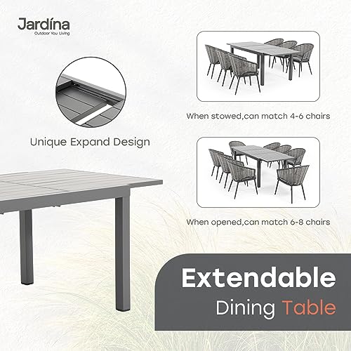 JARDINA Outdoor You Living 9-Piece Rattan Patio Dining Set with Extendable Aluminum Table for 8 Chairs