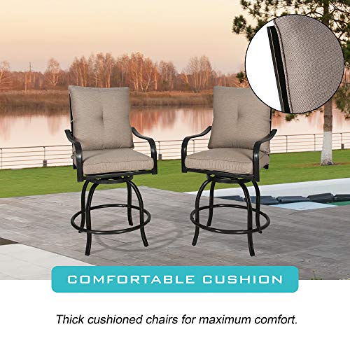 PATIO TREE Outdoor Counter Height Bar Stools Set of 4 with Polyester Cushions Black