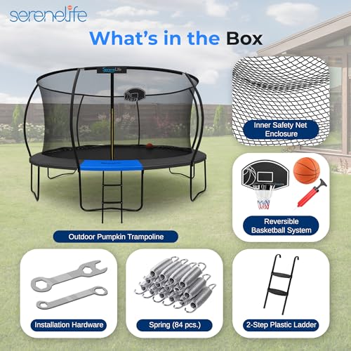 SereneLife 14ft Trampoline with Net & Basketball Hoop Black