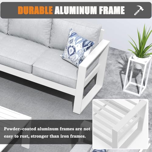 KHOLH 5 Piece Modern Aluminum Patio Furniture Set Light Gray