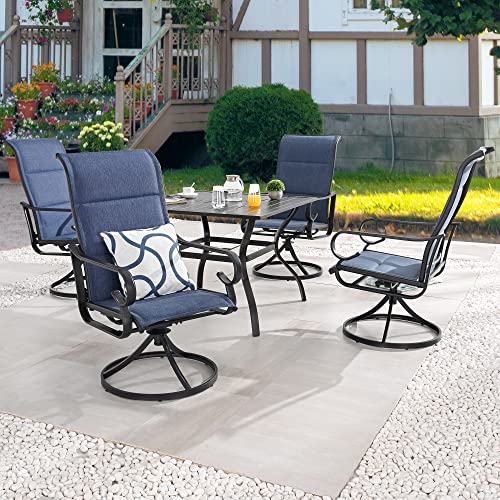 PatioFestival 5-Piece Metal Outdoor Dining Set with Swivel Rocker Chairs Blue
