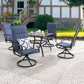 PatioFestival 5-Piece Metal Outdoor Dining Set with Swivel Rocker Chairs Blue