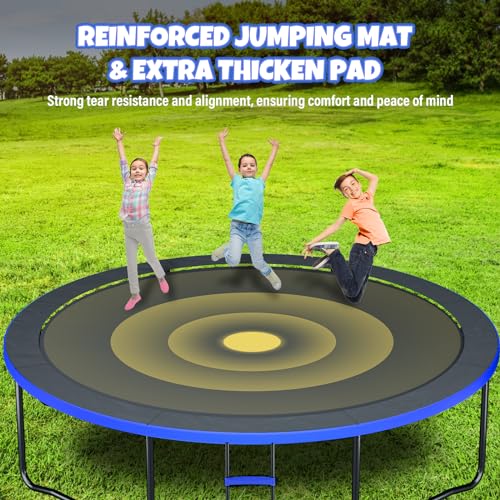 Kiivakii Outdoor Trampoline with Basketball Hoop & Enclosure Net Blue