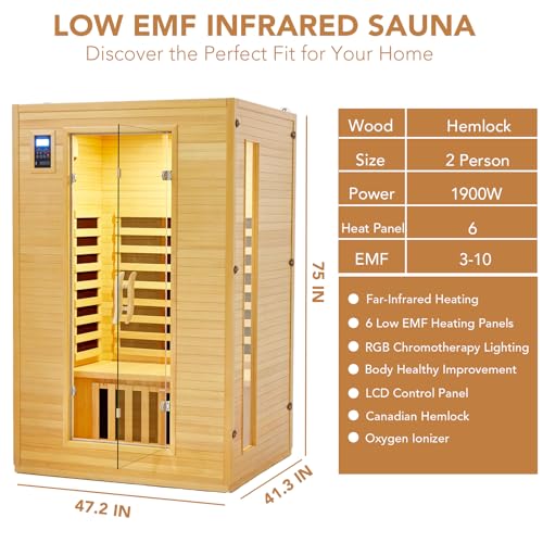 Towallmark Low EMF Infrared 2 Person Sauna Wood