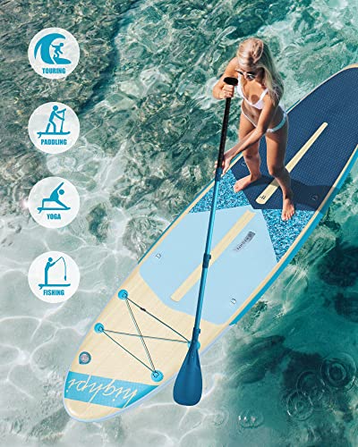 Highpi Inflatable Stand Up Paddle Board 11'x33''x6'' Vertically Center-Folded SUP Blue Wood