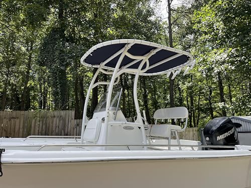 Make A Wake Marine Heavy-Duty Boat T-Top with 5 Rod Holders White Powdercoat w/ Black Canvas