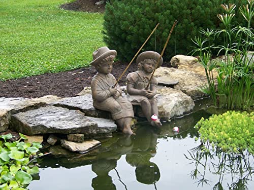 The Best Industries Fishing Boy & Girl Cast Stone Statues Classic Iron