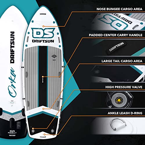 Driftsun Inflatable Paddle Board Teal 12ft x 45in Extra Wide Stand Up SUP Package