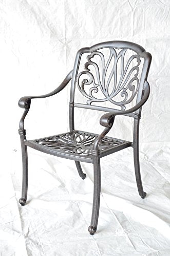 PatioLand Elizabeth Outdoor Patio 9pc Dining Set 44" x 84" Cast Aluminum Walnut