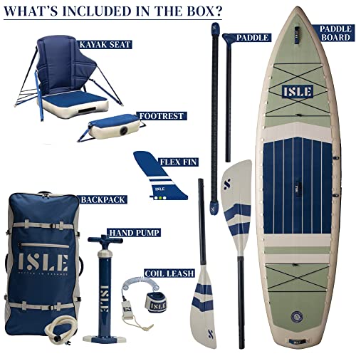 ISLE Surf and SUP Inflatable Hybrid Kayak-Stand Up Paddle Board Bundle Seafoam/Navy