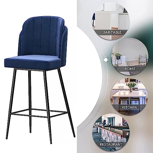 IPSU Velvet Bar Stools Set of 4 Modern Upholstered Counter Height Blue