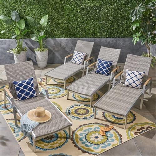 Noble House Oxton Outdoor Wicker and Aluminum Chaise Lounge Set of 4 Grey