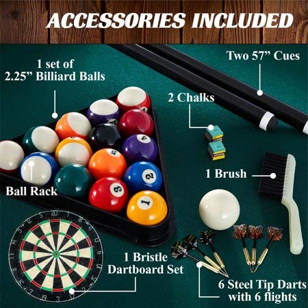 BARRINGTON 90" Ball and Claw Leg Pool Table with Cue Rack and Dartboard Set Green Cloth