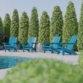 BizChair Adirondack Chairs Set of 4 with Cup Holders, Weather Resistant Poly Resin Blue