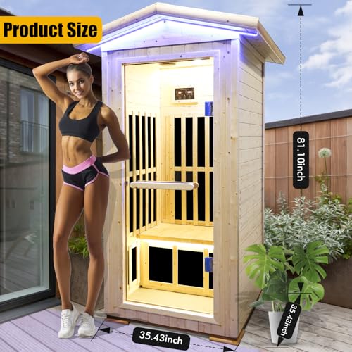 OUTEXER Outdoor Wooden Infrared Sauna 1300W Low-EMF Finland Spruce Wood