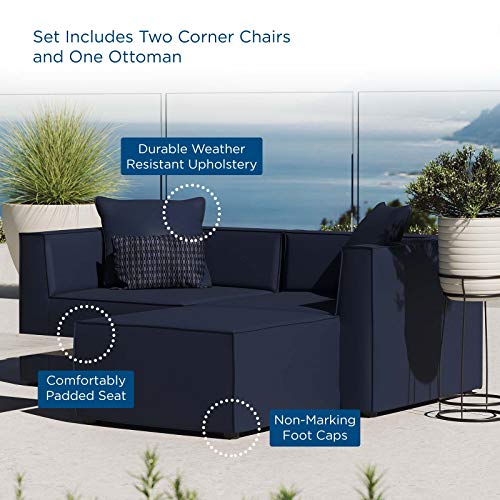 Modway Saybrook Patio Upholstered Loveseat and Ottoman Set Navy