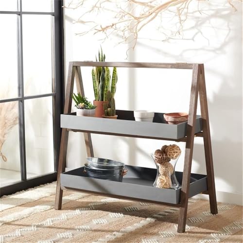 Safavieh Outdoor Collection Danser 2-Tier Shelf Dark Walnut/Grey