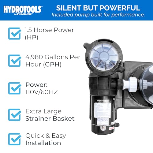Swimline HYDROTOOLS Sure-Flo Pool Cartridge Filter Pump 100 SQ FT Cleaner System VARIABLE DUAL 2-SPEED 1.5 HP Gray