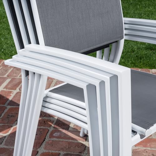 CAMBRIDGE Turner 7-Piece Outdoor Dining Set with 63" x 40" Expandable Table and Sling Chairs White/Grey