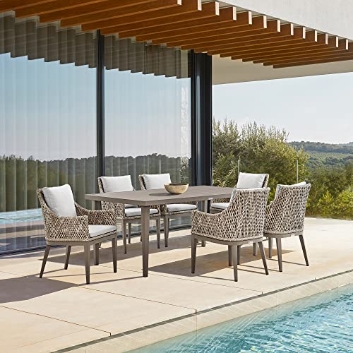 Armen Living Silvana Outdoor Patio Wicker Aluminum Dining Chair Set of 2 Grey