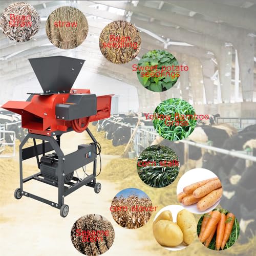 Banfluxion 220V 4-Blade Hay Cutter Pulverizer with Belt Conveyor Red