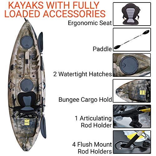 BKC FK184 9 Solo Sit-On-Top Kayak w/Premium Memory Foam Seat - Camo
