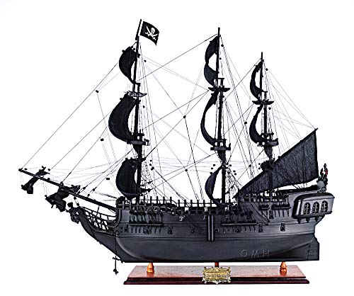 Old Modern Handicrafts Black Pearl Pirate Ship Model with Display Case Multicolor