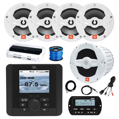 Enrock Marine JBL JAM5000N Marine Bluetooth AM/FM Radio Receiver with 10" Subwoofer & 4x 6.5" Speakers White