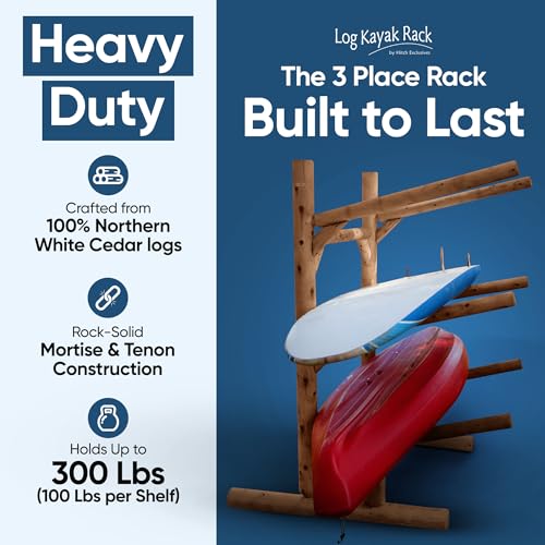 Log Kayak Rack Freestanding 3-Place Kayak/Canoe Storage Rack Canyon Brown