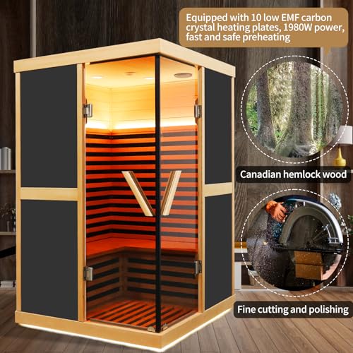 RIGO 2-Person Infrared Sauna Hemlock Wood with LED Control and Glass Doors 1980W