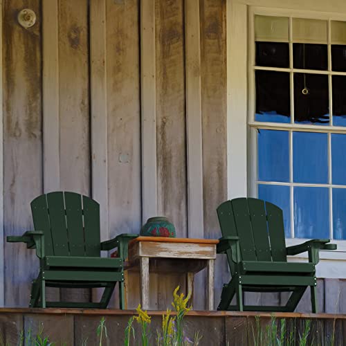 YEFU Foldable Oversized Adirondack Chair Set of 4 with Cup Holder, Weather Resistant, Green
