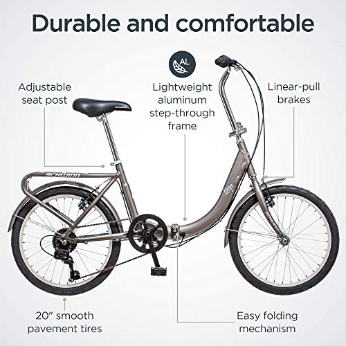 Schwinn Loop Adult Folding Bike 20-inch 7-Speed Drivetrain Titanium