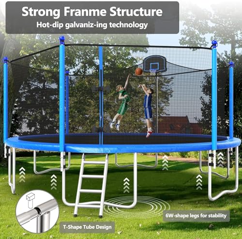 Lyromix 16FT Outdoor Trampoline with Basketball Hoop Morandi Blue
