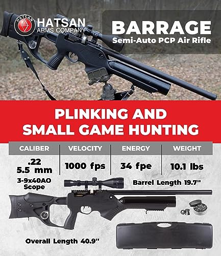 Wearable4U Hatsan Barrage Semi Auto PCP .22 Cal Air Rifle Bundle with Scope, Paper Targets & Pellets