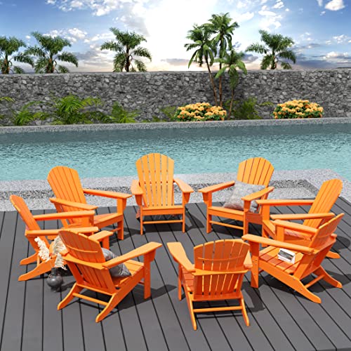 WestinTrends Dylan Adirondack Chairs Set of 8 All Weather Poly Lumber Outdoor Patio Chairs Orange