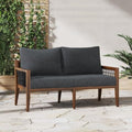 Nathan James Freya Bohemian Wood Loveseat Dark Acacia Wood/Dark Gray Cushion