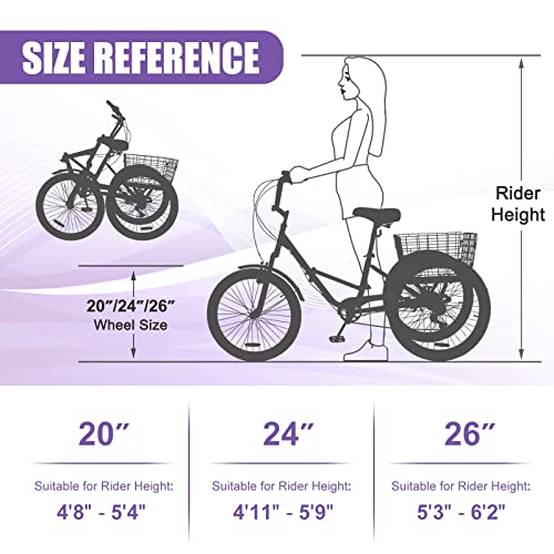 DoCred Adult Folding Tricycle 7-Speed 20/24/26-Inch Peacock Blue