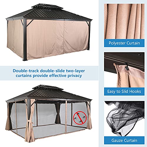 Patio Tree 12' x 16' Aluminum Frame Outdoor Gazebo Tent with Mosquito Net and Polyester Curtain