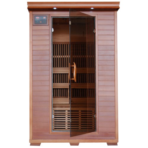 Blue Wave Radiant Saunas 2-Person Infrared Cedar Wood Sauna with Air Purifier, Chromotherapy Lighting, Music System, Carbon Heaters