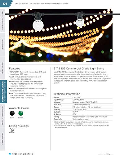 American Lighting Commercial Grade Light String 330-Foot 264-Intermediate Base Sockets Black