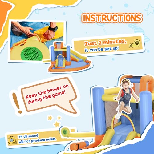 Outsunny Inflatable Water Slide 5-in-1 Bouncy Castle Orange/Blue/Yellow