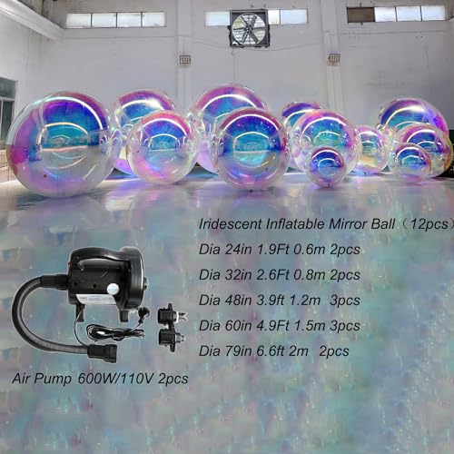 YBZCHLM Giant Inflatable Mirror Ball Set with Air Pump Iridescent 12pcs