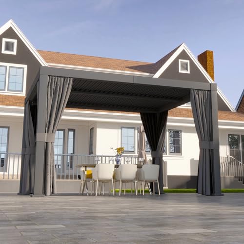 Aoxun Louvered Pergola 10x12ft Outdoor Aluminum Adjustable Roof Gray
