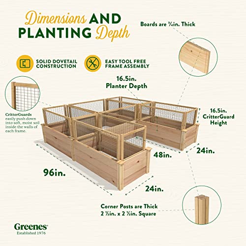Greenes Fence Premium Cedar Raised Garden Bed with CritterGuard Fence System 8' x 8' x 16.5" Brown