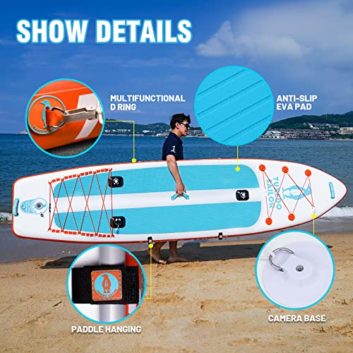 Tuxedo Sailor Inflatable Fishing Kayak Ultra Long Weight Capacity 450lbs Stand Up Paddle Board White/Blue/Orange 3