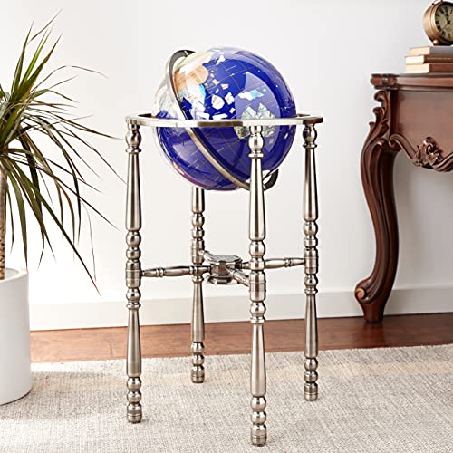 Unique Art Since 1996 Blue Lapis Gemstone World Globe with Silver Stand