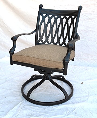 theWorldofpatio Grand Tuscany 9pc Dining Set with Propane Fire Pit and Sunbrella Cushions Antique Bronze
