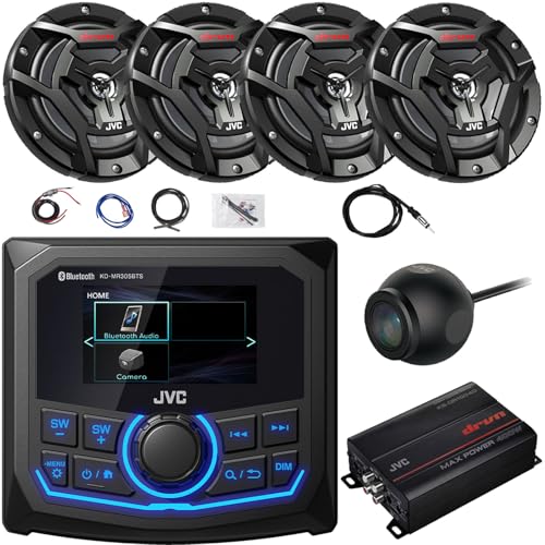 JVC Bluetooth Marine Radio with 6.5" Speakers and Amplifier Kit Black